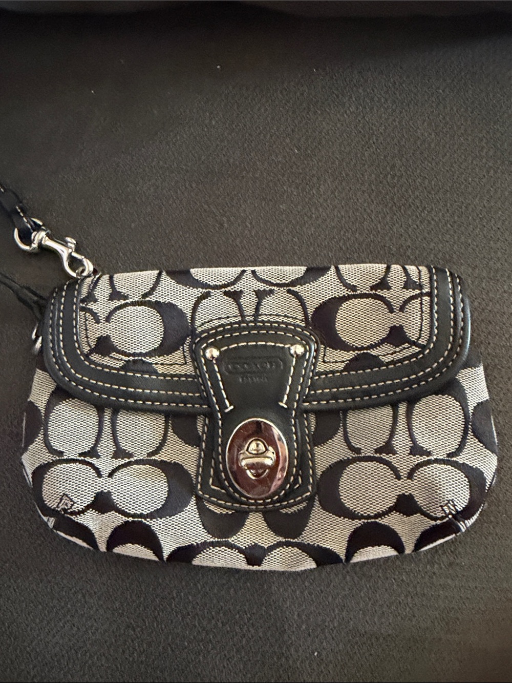 Coach Black and Cream Signature Wristlet Clutch